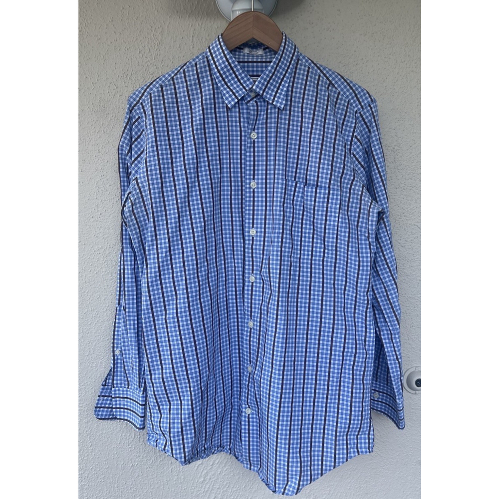 Peter Millar Shirt Mens Medium Blue Plaid Long Sleeve Button Down Crown Finish